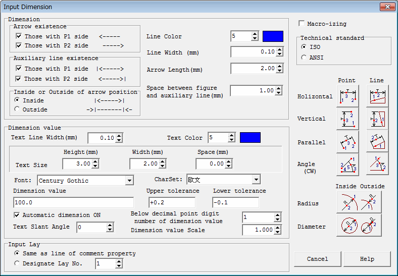 Dimension input Dialog