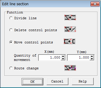 Section division / deletion / movement / route change of polygonal line Dialog
