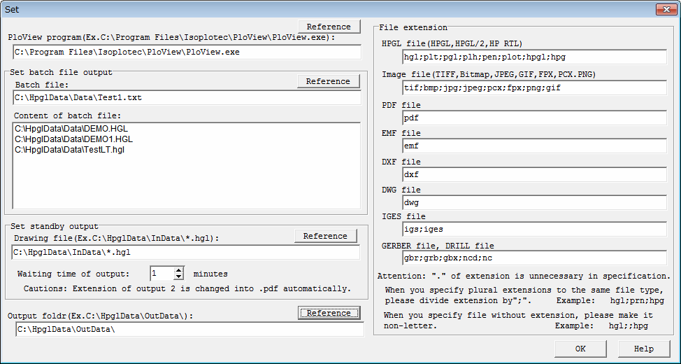 Output condition setting Dialog